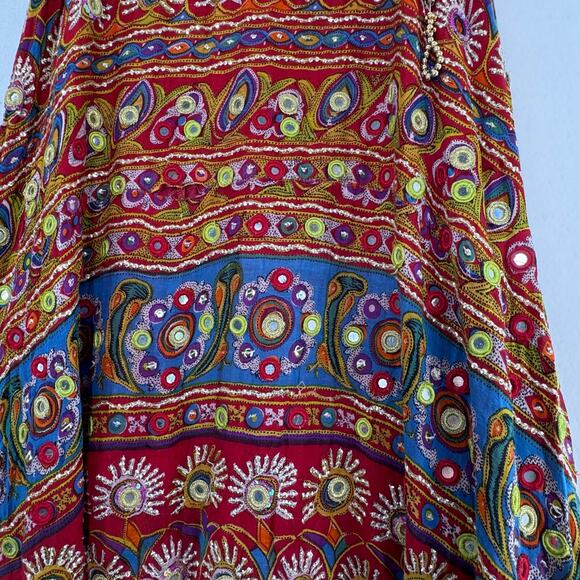 Soft Surroundings Ethnic Wrap Skirt L Boho Embroidered Mirror Sequin Maxi - Picture 5 of 8